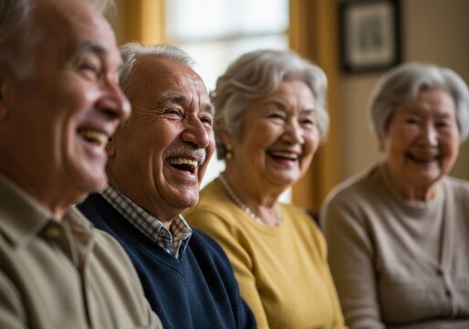 A group of diverse seniors sharing a moment of joyful laughter and connection - Powered by Adobe