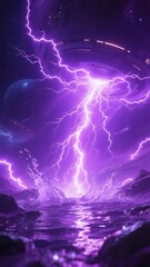 Obraz premium Vivid Purple Lightning Strikes Over a Futuristic Landscape
