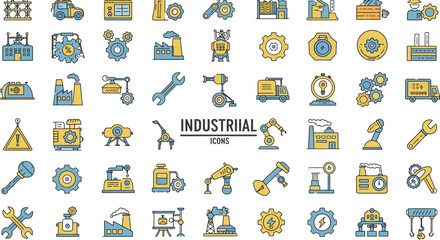 Fototapeta premium Industrial Icon Set Illustration Depicting Various Machines and Tools Related to Manufacturing