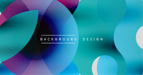 Abstract colorful overlapping circles create modern background. Teal, purple, blue hues blend seamlessly. Simple text reads background design.