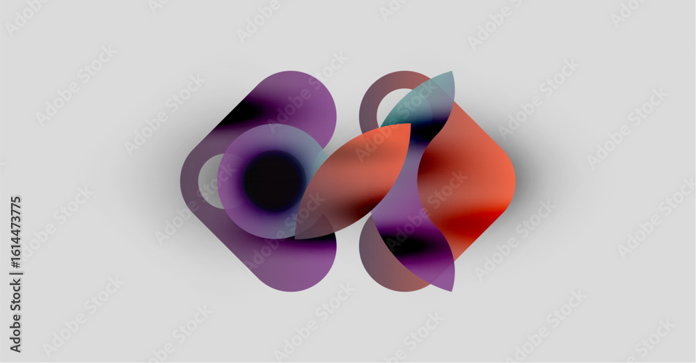 Poster abstract shapes overlap, creating vibrant color blends. soft gradients suggest depth, form dynamic c