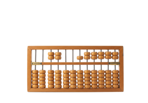 Wooden abacus with rounded beads on a transparent background, ideal for educational use