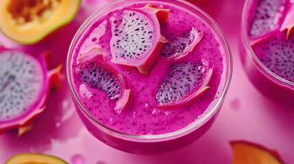 dragon fruit on a glass with slick dragon fruit