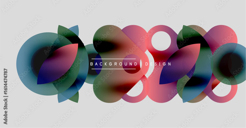 Poster abstract colorful shapes overlap, creating dynamic background. text reads background design centered