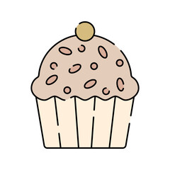 Nut Cupcake Flat design style, muffin topped with nut pieces, great for healthy snack graphics, dessert branding, or recipe visuals.