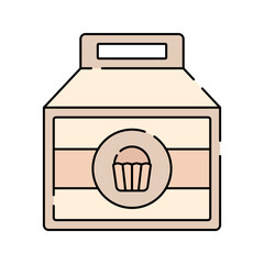 Pastry Box Flat design style, takeaway bakery box with cupcake label, great for packaging design, bakery branding, and food delivery visuals.