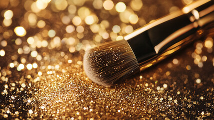 close up ofmake up brushes with glitter