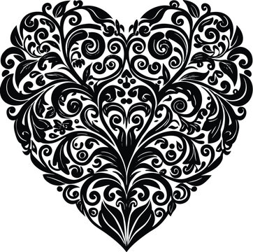 Elegant Black and White Heart Shaped Floral Ornament for Valentine s Day