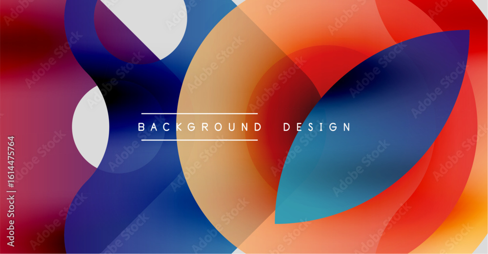 Poster abstract colorful shapes overlap. gradient hues blend, creating dynamic visual effect. modern design