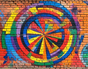 Vibrant circular mural on brick wall