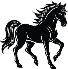 Elegant Black Horse Silhouette Standing Proudly with Flowing Mane and Tail Design
