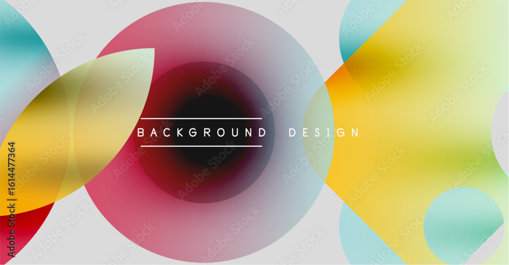Poster abstract circles overlap, creating vibrant color gradients. text reads background design centered wi