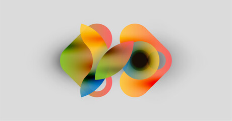 Abstract colorful shapes overlap, creating soft gradients. Light background emphasizes vibrant hues, suggesting fluidity, motion.