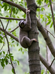 Lazy ascent: A sloth climbing a tree in Brazil's nature reserve