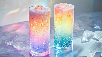 glass of water with VARIAN candle RAINBOW NEON WATER