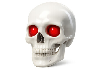 Fototapeta premium White human skull with glowing red eyes on transparent background