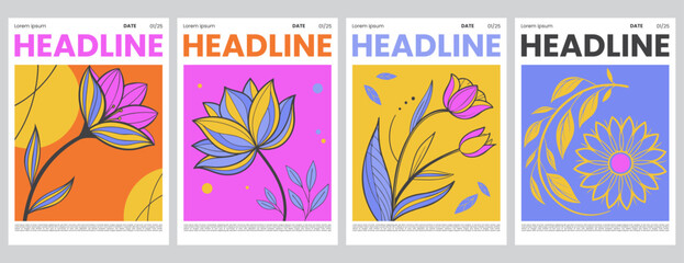 Modern Floral Poster Set with summer tones