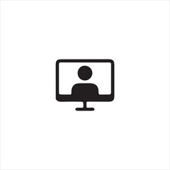 Black silhouette of a person on a computer screen icon monitor display