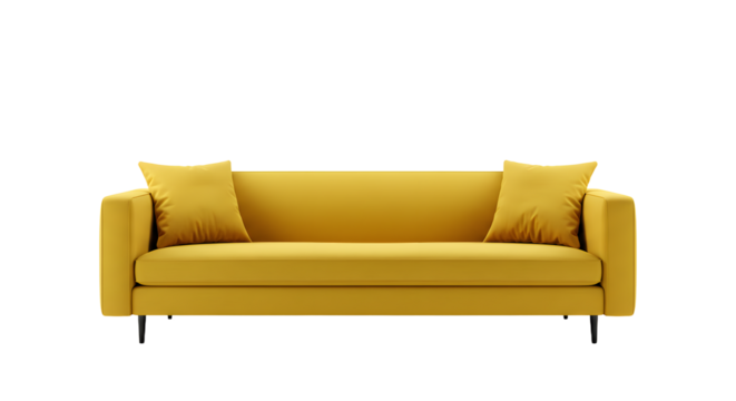 Modern Yellow Sofa with Cushions in Minimalist Living Room - Powered by Adobe