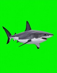 Fototapeta premium Great white shark, digitally rendered, on green screen