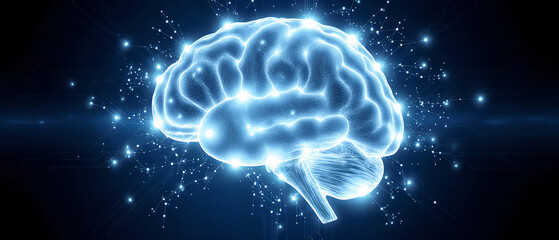 AI Brain with Glowing Circuits and Neural Network
