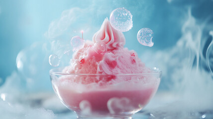 ice cream strawberry bubble  in a glass