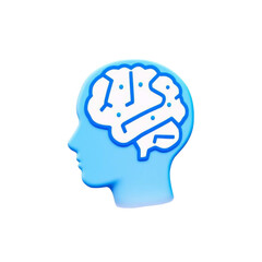 Stylized blue human head profile with a white brain illustration isolated on transparent background