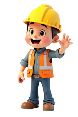 Fototapeta premium Cartoon character construction worker in safety gear.