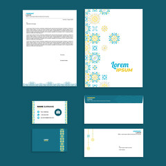 Stationery Set Design with Oriental Geometric Luxury Ornament Border