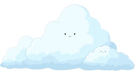 Cute cartoon clouds, light blue, happy faces