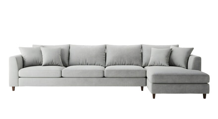 Fototapeta premium Modern Light Gray L-Shaped Sectional Sofa with Cushions for Living Room Decor
