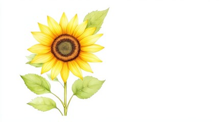 Obraz premium Sunflower botanical illustration in ink and watercolor, classic vintage design, isolated on clean off-white ivory background