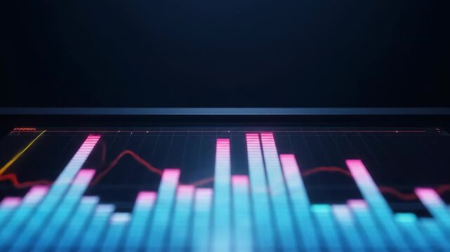 Audio mixing console with vibrant equalizer graph display for music production.