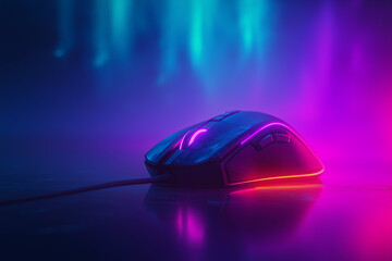 Gaming mouse with neon led lighting and colorful background
