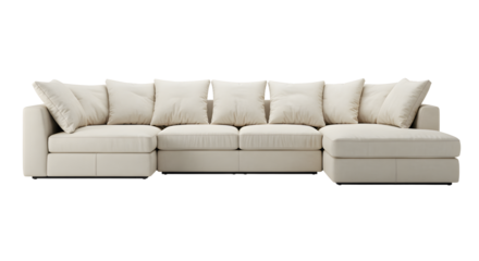 Modern White Sectional Sofa with Beige Cushions for Living Room Decor