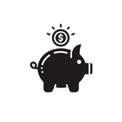 Black Piggy Bank Silhouette Icon – Money Saving Vector Symbol
