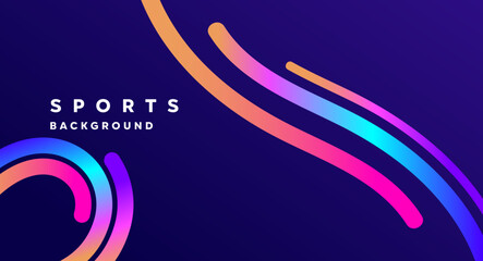 Dynamic abstract sports background with colorful curved gradient lines on dark purple. Ideal for National Sports Day, athletic events, tournament posters, fitness ads, and sports promotions.