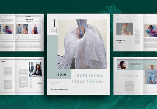 Moss Green Fashion Look Book Editorial Brochure Layout