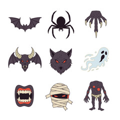Naklejka premium Halloween Creature Icons: Spooky Vector Set