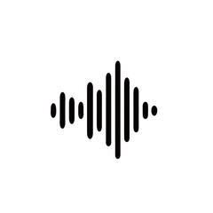 A minimalist black and white graphic representation of an audio waveform, showcasing fluctuating sound intensity.