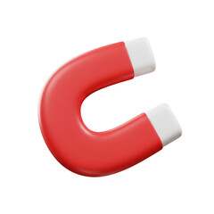 A bright red horseshoe magnet, isolated on a white background.