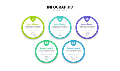 Circular Process Diagram with 5 step options. Round Infographic with Five Data Segments.