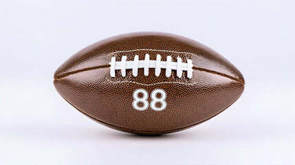 An American football displayed with crisp stitching details, isolated on a pure white background.