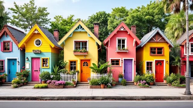 Vibrant Row of Colorful Tiny Houses