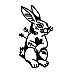 Fototapeta premium Symbolic line art drawing of a wounded rabbit with arrows and heart