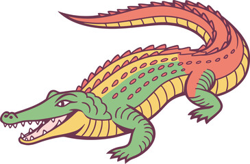 Realistic colorful crocodile illustration with lifelike scales and vibrant gradient tones perfect for wildlife artwork. Realistic colorful crocodile drawing with natural shading and bright vivid color