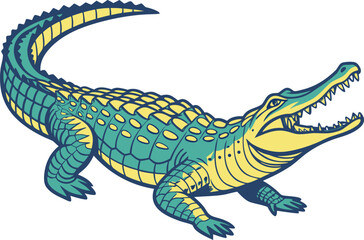 Realistic colorful crocodile illustration with lifelike scales and vibrant gradient tones perfect for wildlife artwork. Realistic colorful crocodile drawing with natural shading and bright vivid color