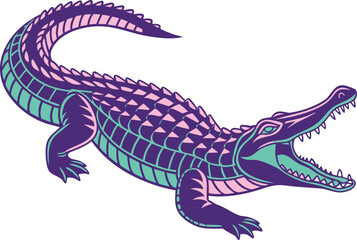 Realistic colorful crocodile illustration with lifelike scales and vibrant gradient tones perfect for wildlife artwork. Realistic colorful crocodile drawing with natural shading and bright vivid color