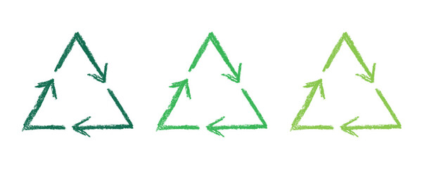 Obraz premium Hand drawn recycle arrow icon Recycling resources symbol Reuse of materials, zero waste, green environment, saving the planet