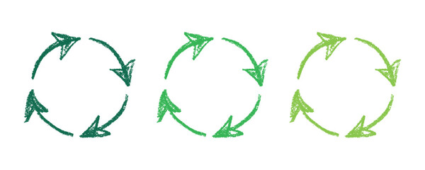 Hand drawn recycle arrow icon Recycling resources symbol Reuse of materials, zero waste, green environment, saving the planet